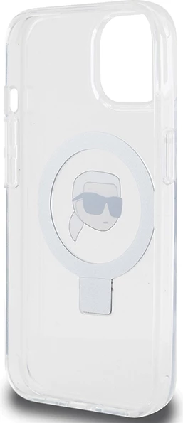 Mbështjellës Karl Lagerfeld KLHMP15SHMRSKHH për iPhone 15 6.1", hardcase me Ring Stand Karl Head MagSafe, Bardhë