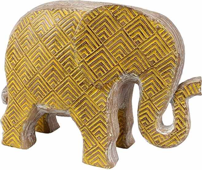 Dekor elefant Africana, polirezine, ngjyrë e verdhë, 25x11x18 cm