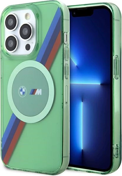 Mbështjellës BMW M Tricolor Stripes MagSafe për iPhone 15 Pro, i gjelbër