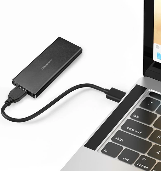 Kasë Qoltec 51854 për SSD M.2 SATA/NGFF, USB 3.0, Alumini, E zezë