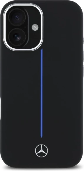 Mbështjellës Mercedes Silicone me MagSafe për iPhone 16, Zi me vijë blu