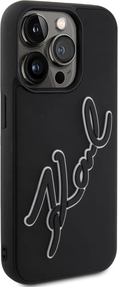Mbështjellës Karl Lagerfeld 3D Rubber Signature për iPhone 15 Pro, i zi