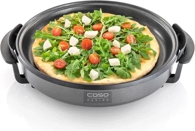 tigan elektrik party CASO Design 1491, 1500W, deri 240°C, 490×160×430 mm, me kapak qelqi, anti-ngjitës, funksion keep-warm, zi/gri