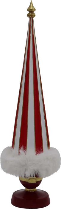 Dekor pemë Krishtlindjesh me gëzof, e bardhë, e kuqe, e artë, 13x13x43 cm