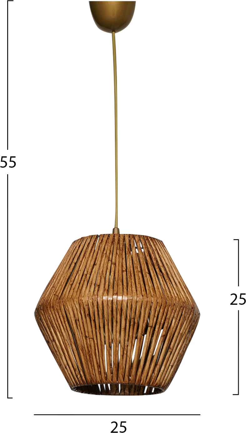 Llambë varëse për tavan, FH7362, metal dhe bambu, ngjyrë arre, 25x25x55 cm