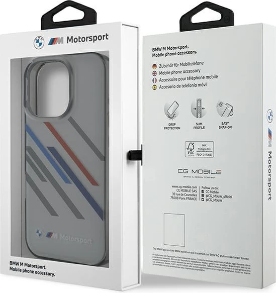 Mbështjellës BMW Motorsport IML Random Stripes për iPhone 16 Pro, Gri