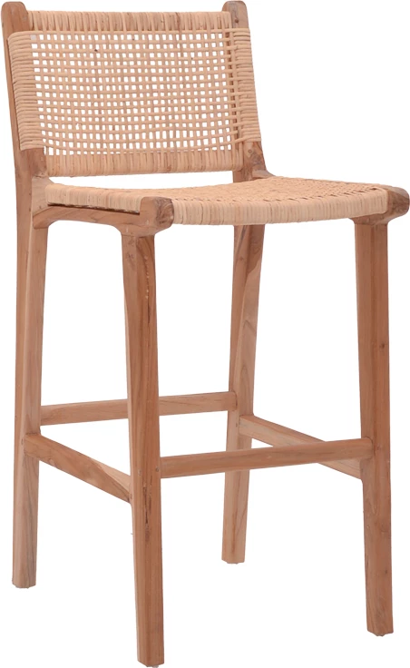 Karrige për bar mesatare Sponze ngjyrë natyrale skelet dru teak dhe rattan natyral 40x47x89cm