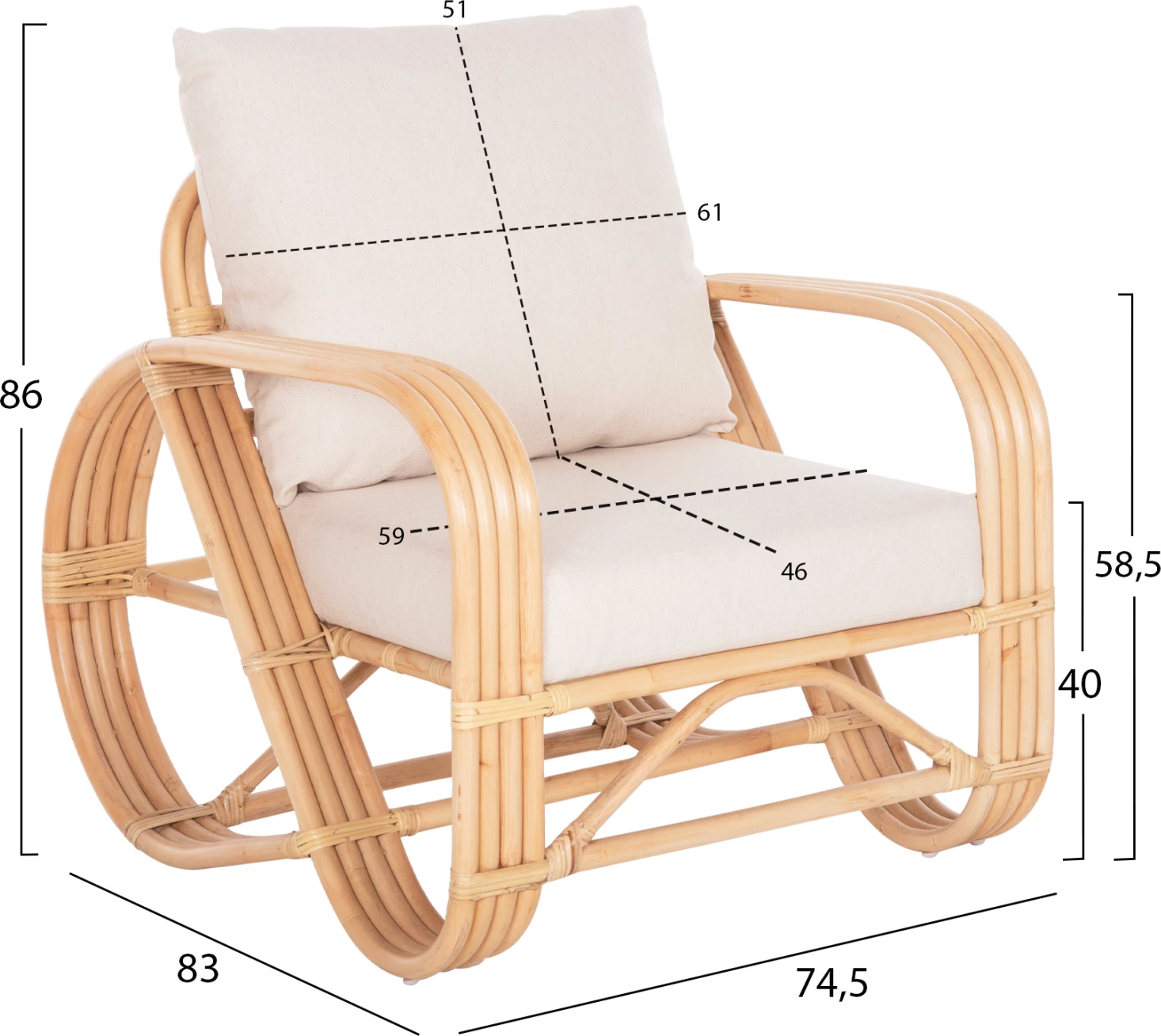 Karrige Baroness FH9813, natyrale, jastëk të bardhë, 81x90x92H cm