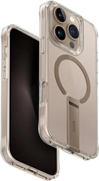 Mbështjellës UNIQ Eleva me stand Vertica për iPhone 16 Pro 6.3", gold/taupe gold