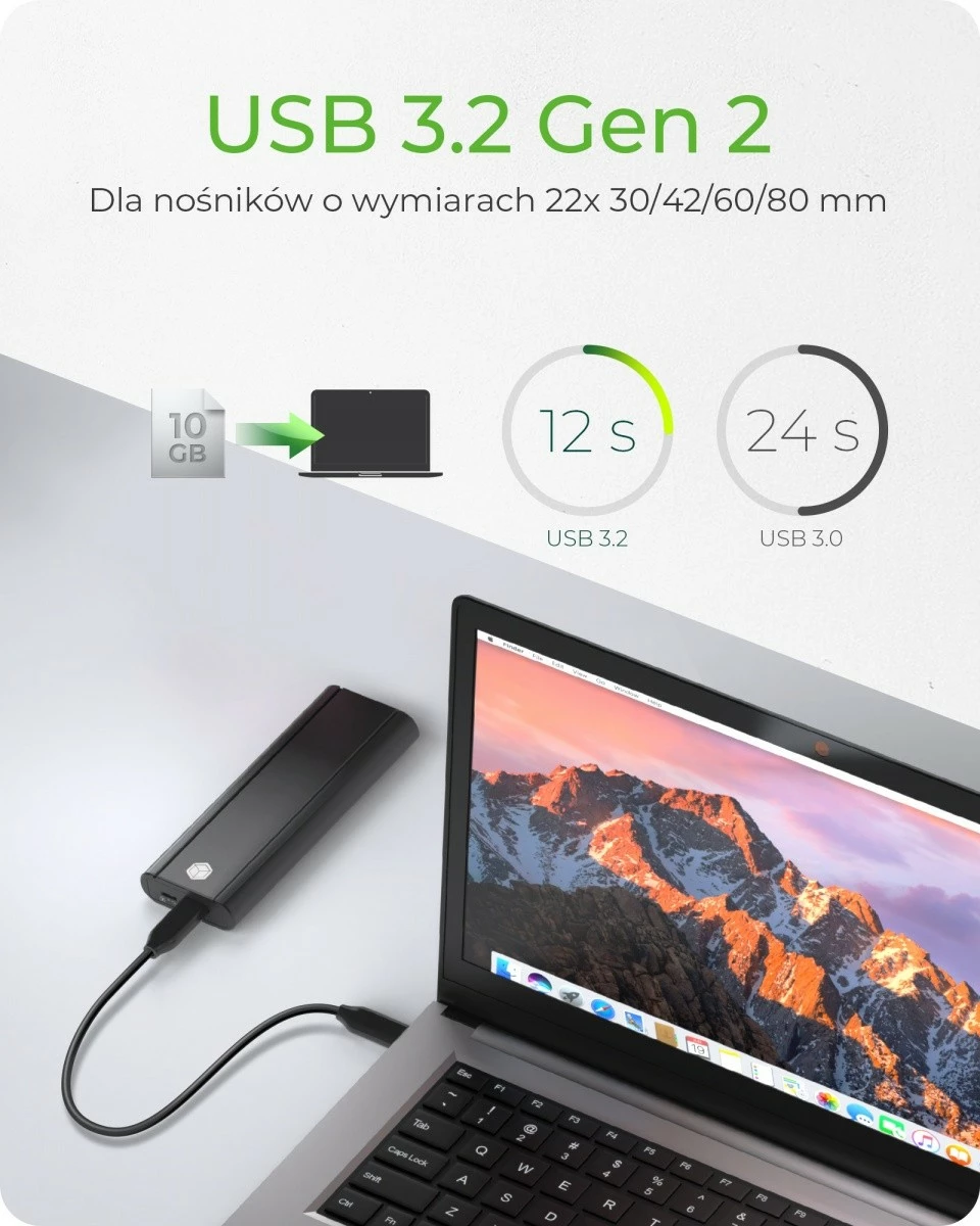 Kasë IcyBox IB-1807MT-C31 për SSD M.2 NVMe, USB 3.2 Gen2, Alumini, E zezë