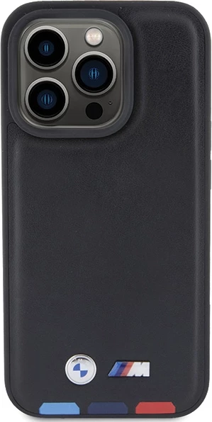 Mbështjellës BMW BMHCP15L22PTDK për iPhone 15 Pro 6.1", Leather Stamp Tricolor, i zi