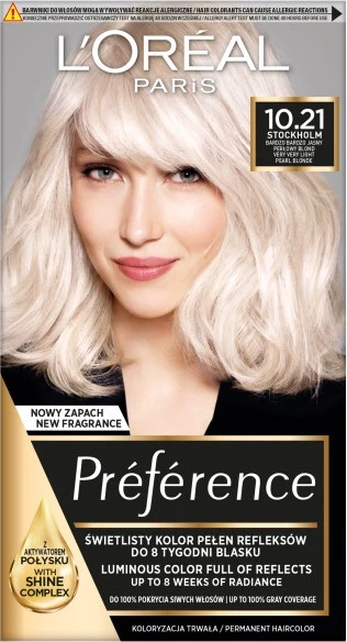 Ngjyrë për flokë L'Oreal Paris Preference 10.21 Stockholm për femra, 1 copë