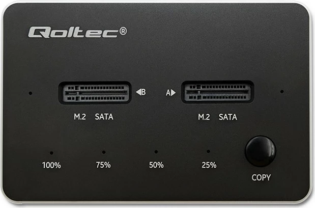Kasë docking Qoltec 50310 për 2x SSD M.2 SATA NGFF, USB Type C, e zezë