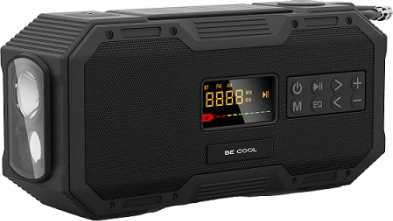 Radio portative BECOOL BC23KR587BT, Bluetooth 5.0, altoparlant 7W, bateri 5000mAh, solar + manivelë, IPX5, e zezë