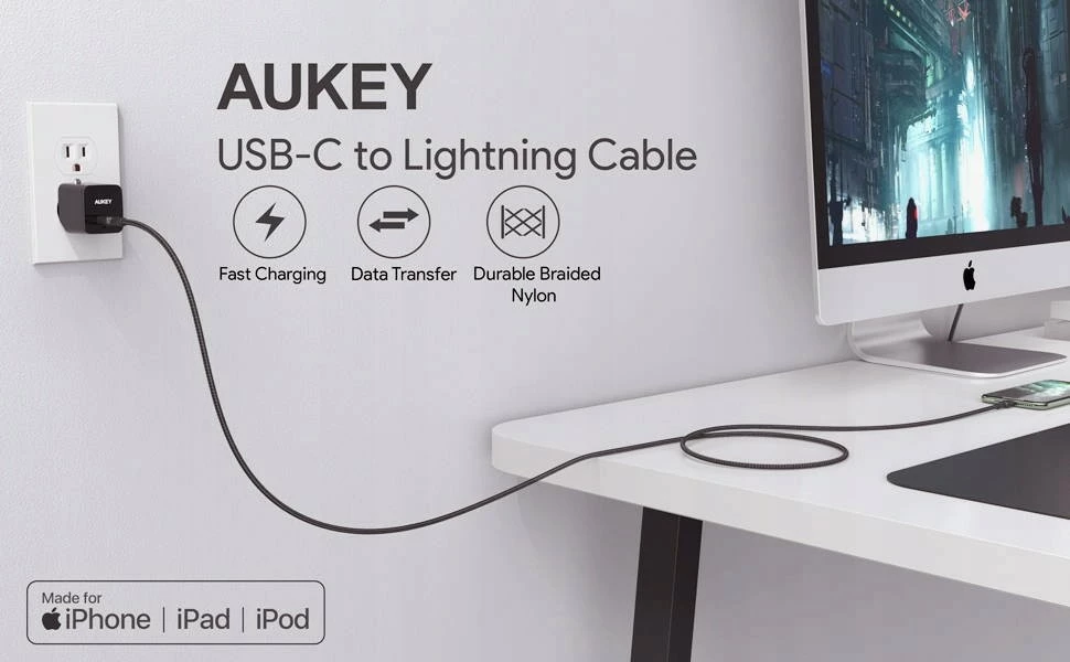 Kabllo AUKEY CB-CL03, Lightning në USB Type-C, 2m, e zezë