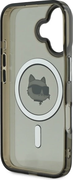 Mbështjellës Karl Lagerfeld IML Metal Choupette Head MagSafe për iPhone 16 Plus, Zi