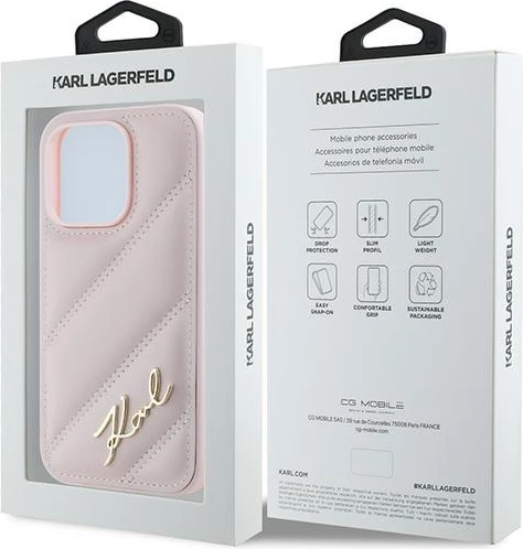 Mbështjellës Karl Lagerfeld Diagonal Quilted Script për iPhone 14 Pro, Rozë
