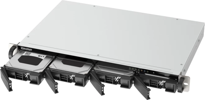 Server NAS QNAP TS-433eU për 4 disqe, 1U rack, 4GB RAM, 2x 2.5GbE, i zi