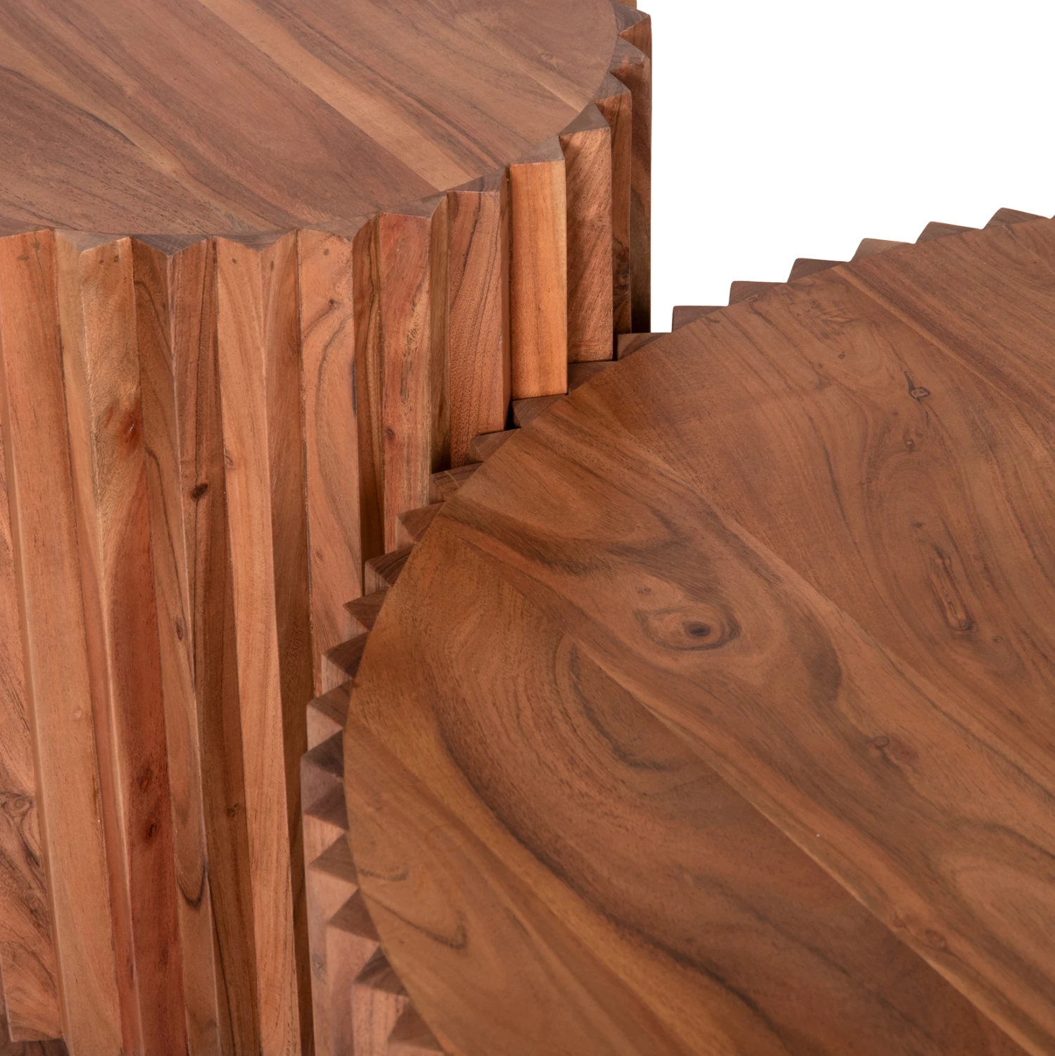 Set 2 tavolina kafeje rrethore, dru akacie, ngjyrë natyrale, Φ90 & Φ40cm