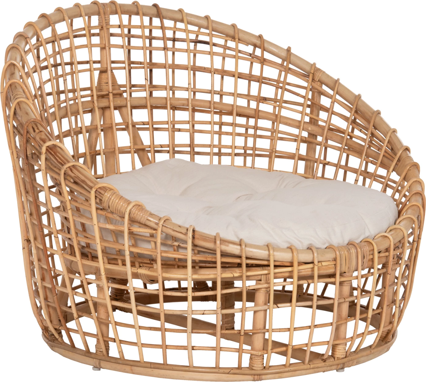 Karrige regjisore ENTO FH9814 rattan, ngjyrë natyrale, jastëk i bardhë, 106x94x82H cm