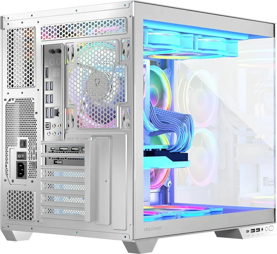 Kasë MODECOM Volcano Panorama NF Midi, ATX, xham i temperuar, e bardhë