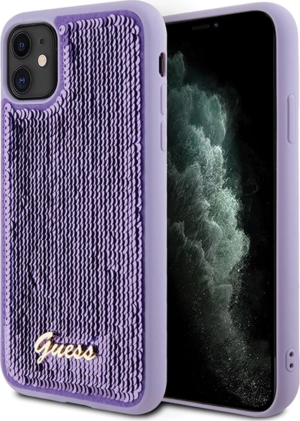 Mbështjellës Guess Sequin Script Metal për iPhone 11/XR, vjollcë