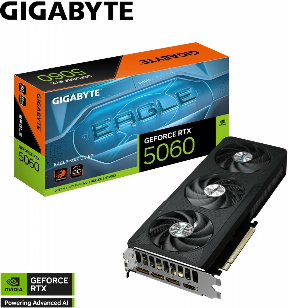 Kartelë grafike Gigabyte GeForce RTX 5060 EAGLE MAX OC 8G, 8 GB DDR7, PCI-E 5.0, e zezë