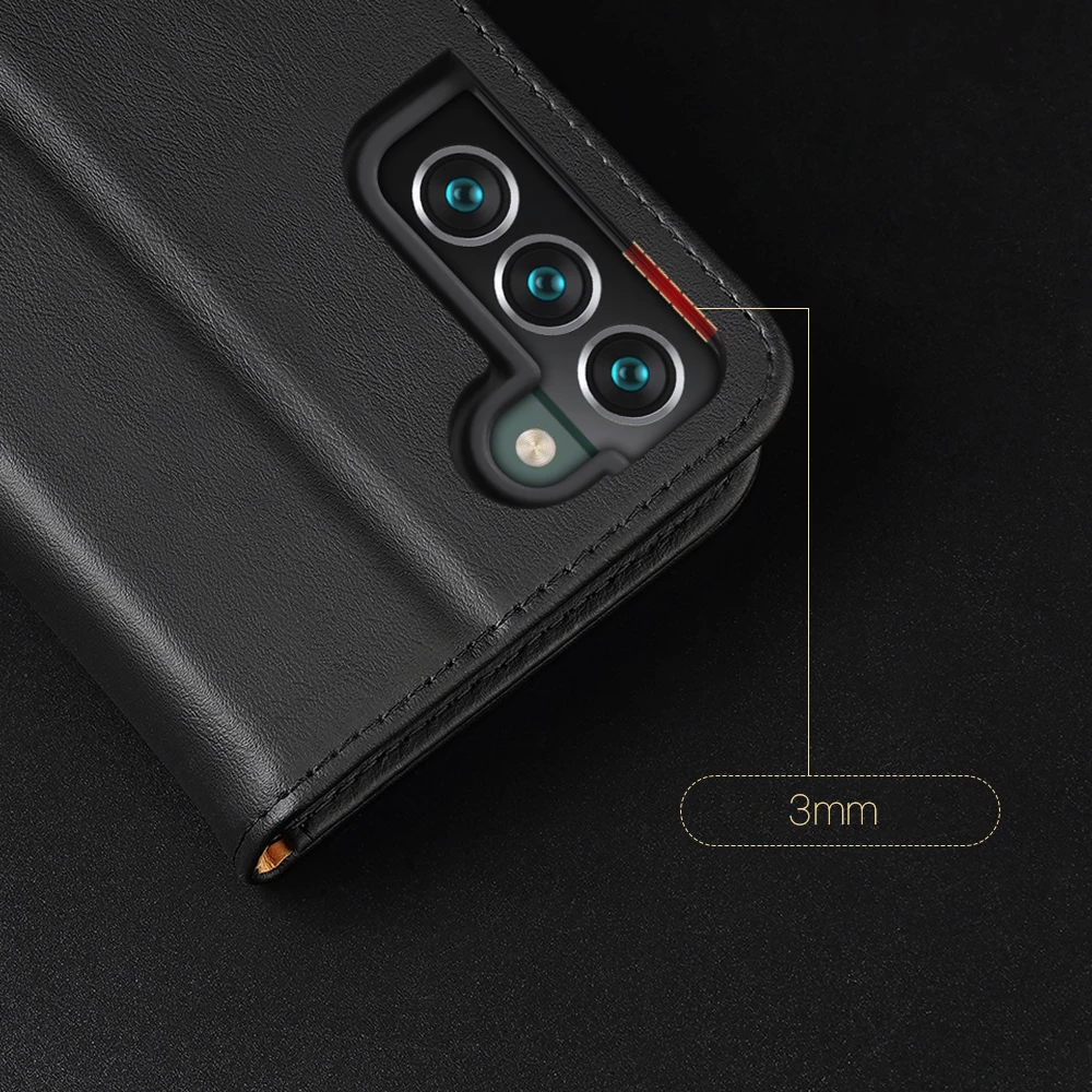 Mbështjellës Dux Ducis Hivo për Samsung Galaxy S22+, lëkurë natyrale, me xhepa, i zi