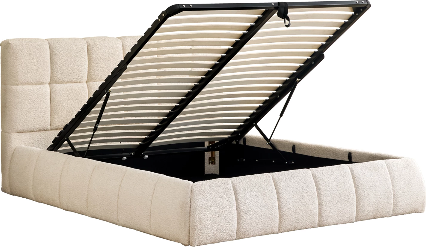 Krevat dopio EDDY, boucle bezhë, me hapësirë për depo, FH731.03, për dyshek 160x200cm