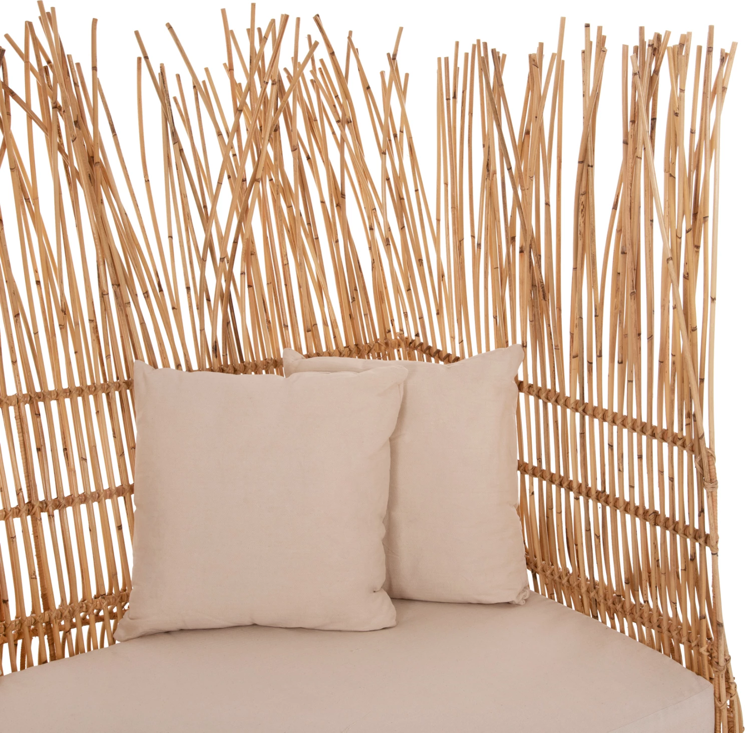 Divan për jashtë ZEPHYR FH5988 kallamishte rattan natyrale-set jastëkësh në bezhë 200x120x142Hcm