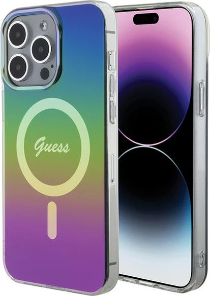 Mbështjellës Guess IML Iridescent MagSafe për iPhone 15 Pro, e zezë
