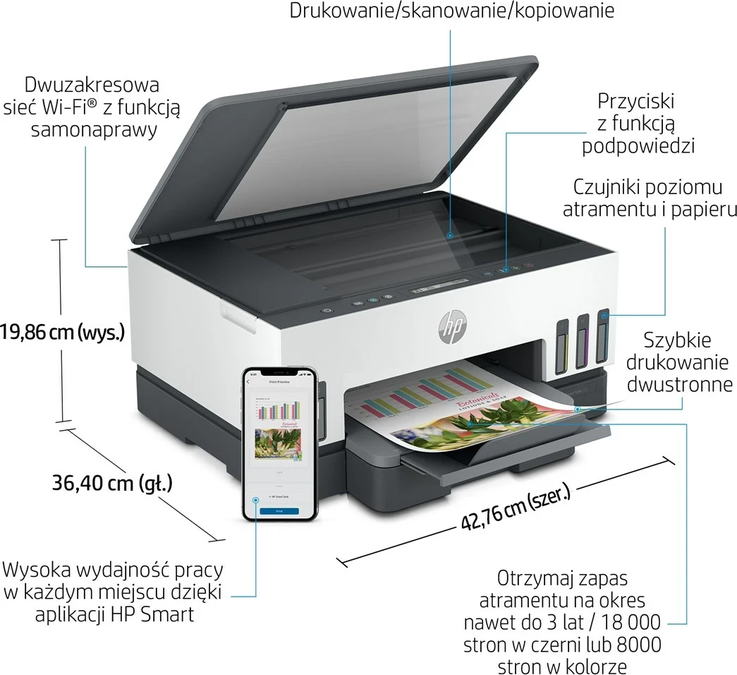 Printer HP Smart Tank 720, All-in-One, Termal inkjet, Gri