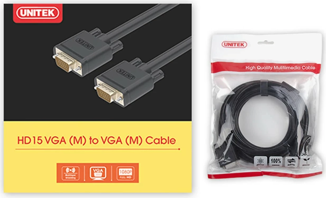 Kabëll VGA Unitek HD15 M/M 20m, i zi