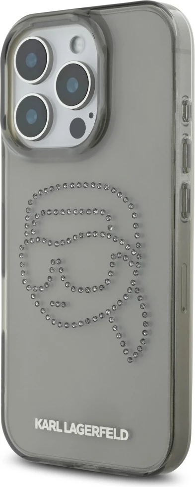 Mbështjellës Karl Lagerfeld IML Rhinestones Karl Head për iPhone 16 Pro, i zi