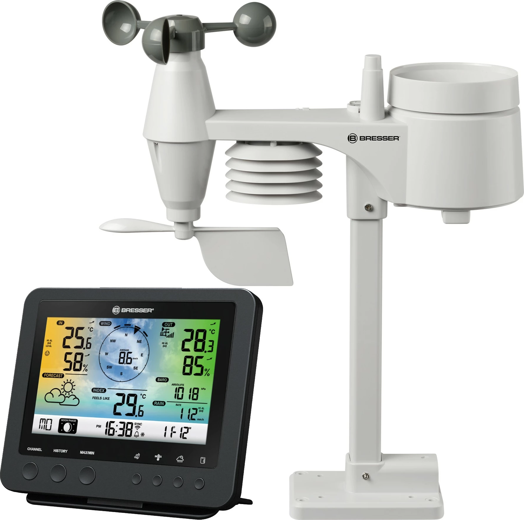 Stacion moti Bresser Wetter Center 5-in-1, WLAN, sensorë profesional, ekran me ngjyra