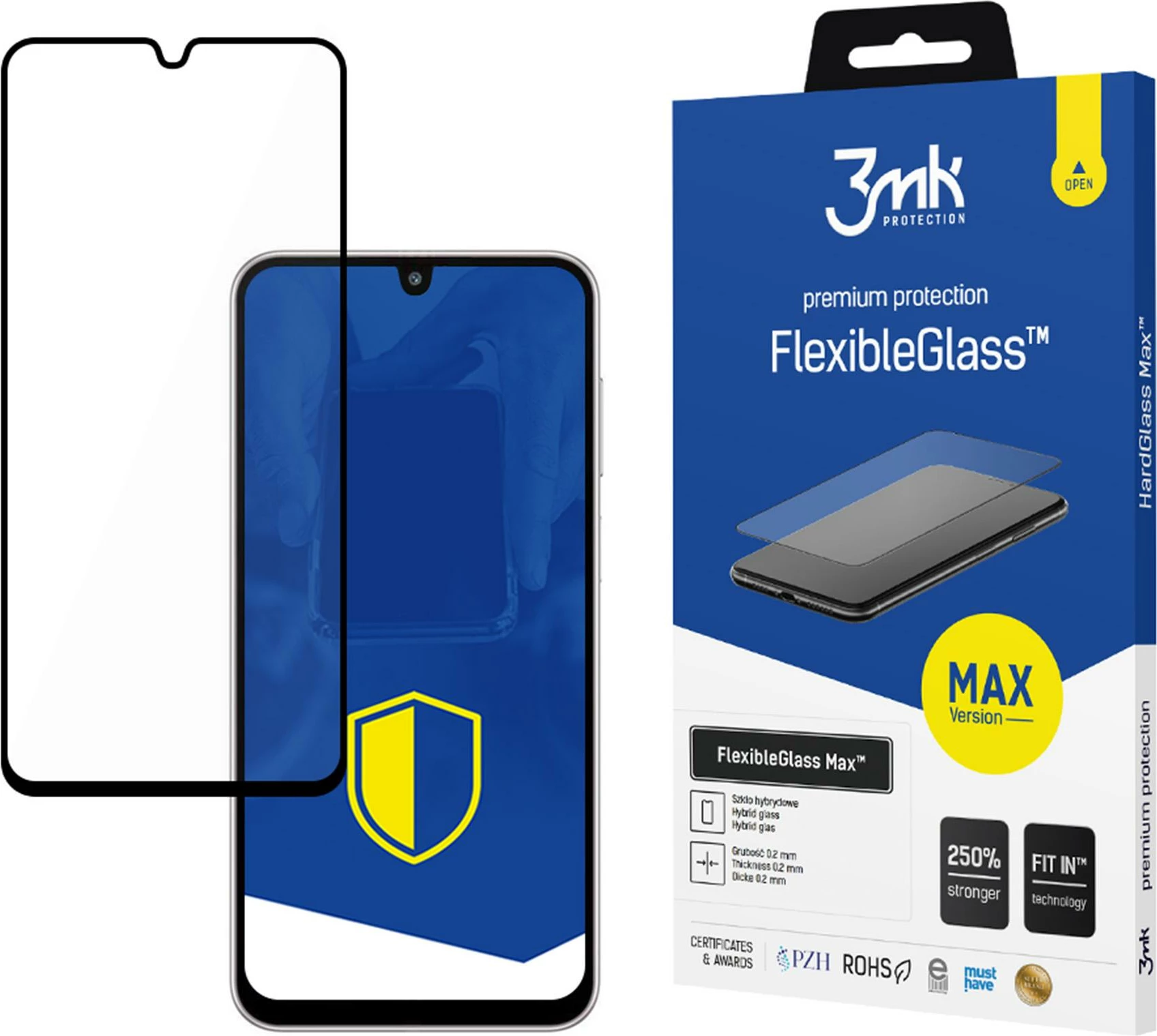 Xham mbrojtës hibrid 3mk FlexibleGlass Max për Samsung Galaxy M16 5G, Zi