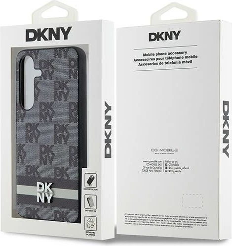 Mbështjellës DKNY Leather Checkered Mono Pattern & Printed Stripes për Samsung Galaxy S24, i zi