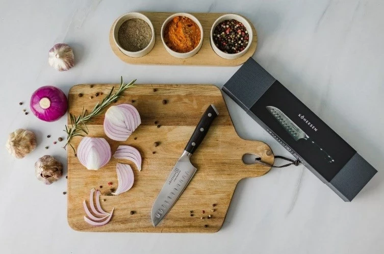 Thikë Santoku Kohersen Elegance Ebony Wood, 12.7 cm, çelik Damascus