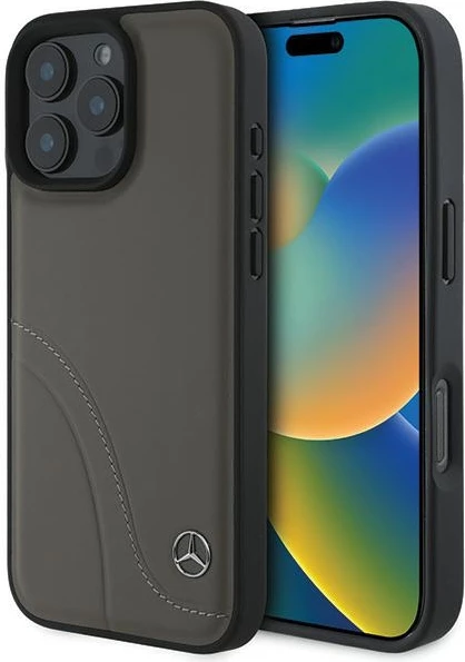 Mbështjellës Mercedes MB Curved Stitches për iPhone 16 Pro Max, Lëkurë, Kafe