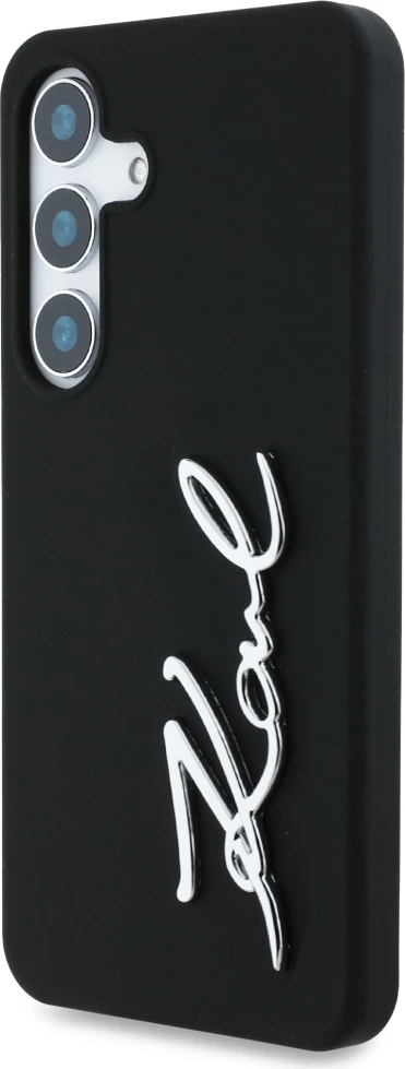 Mbështjellës Karl Lagerfeld Silicone Metal Signature Logo për Samsung Galaxy S25, i zi