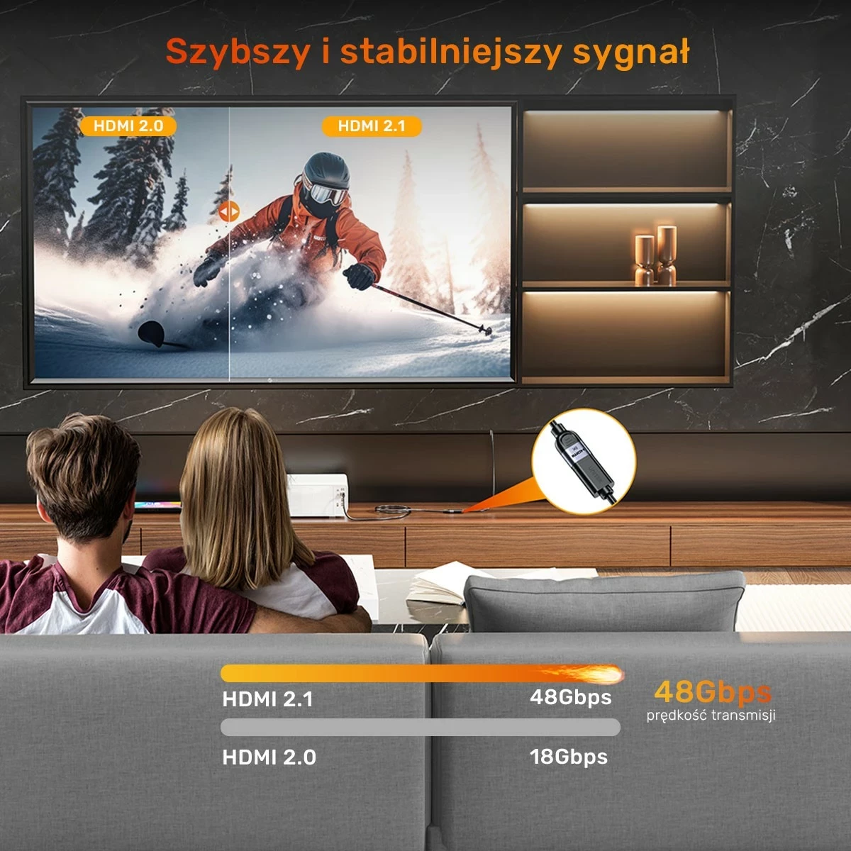 Zgjatës HDMI Unitek 2.1, 8K 1m, ngjyrë argjend e zezë