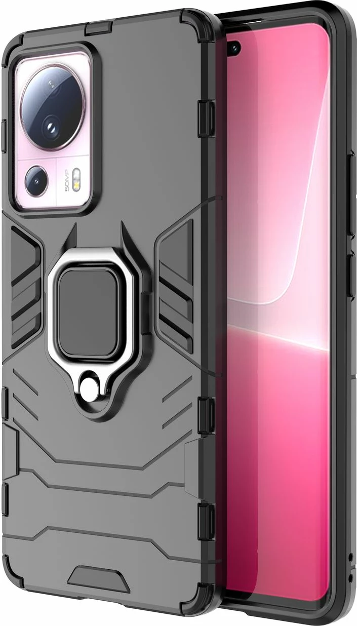 Mbështjellës Hurtel Ring Armor për Xiaomi 13 Lite, me unazë mbajtëse, i zi