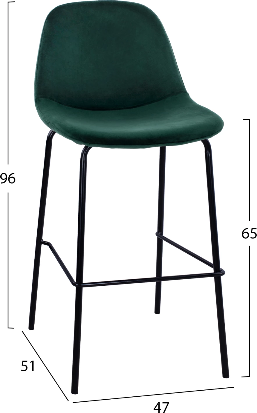 Karrige për bar VINCENT, ngjyrë selvi, këmbë metali, 47x51x96, set prej 4 copë