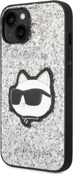 Mbështjellës Karl Lagerfeld Glitter Choupette për iPhone 14, 6.1", Argjendtë