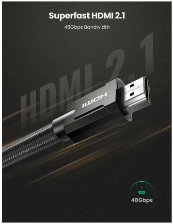 Kabllo HDMI 2.1 UGREEN 70321 2m 8K Ultra High Speed, e zezë/gri, në kuti