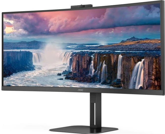Monitor AOC CU34V5CW/BK 34" i lakuar QHD UltraWide VA USB-C 65W me webcam, zi