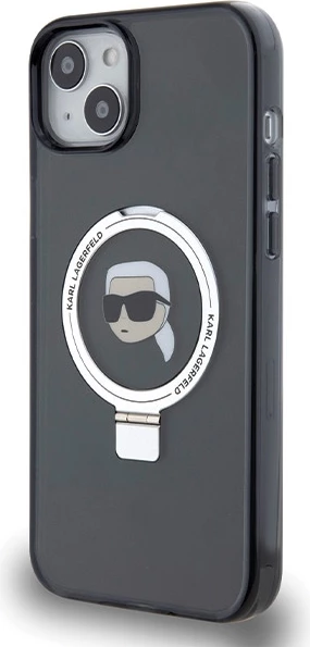 Mbështjellës Karl Lagerfeld KLHMP15SHMRSKHK për iPhone 15 6.1", me unazë Ring Stand, MagSafe, zi