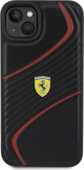 Mbështjellës Ferrari Twist Metal Logo për iPhone 15 Plus, e zezë