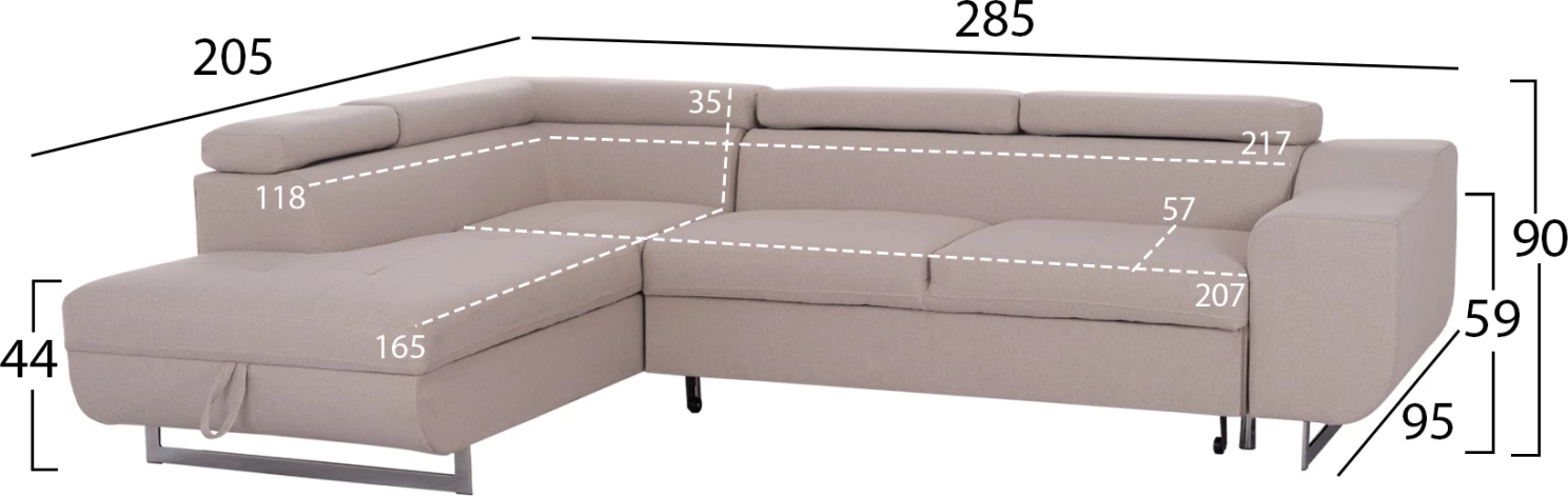 Kënd-sofë me hapësirë për depo, Encore FH3301.03L, material bezhë, 285x205x90cm