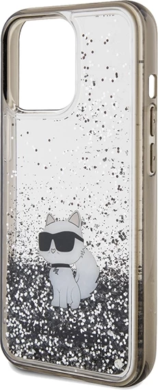 Mbështjellës Karl Lagerfeld Liquid Glitter Choupette për iPhone 13 Pro/13, Transparent, Silver